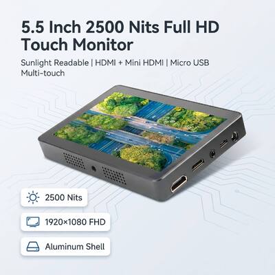 주문 5.5 인치 2500 Nits 풀 HD 터치 모니터 1920×1080 HDMI 미니 HDMI 마이크로 USB 알루미늄 쉘 햇빛 읽기 가능한 디스플레이 온라인 제조