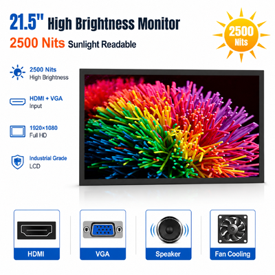 21.5 인치 2500 니트 고 밝기 LCD 모니터 햇빛 가독성 산업용 디스플레이 HDMI VGA 오픈 프레임 모니터